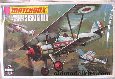 Matchbox 1/72 Armstrong Whitworth Siskin IIIA - RAF 29 Sq 1928 or 32 Sq 1931, PK25 plastic model kit